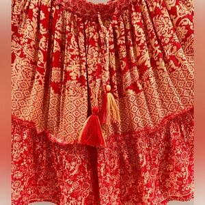Anthropologie Raga Hard Lovin Mini Skirt Large Red Floral Boho Lined